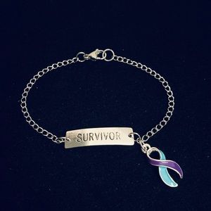 “SURVIVOR” Suicide Awareness/prevention bracelet with purple/teal ribbon charm
